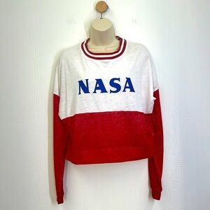 Fifth Sun - NASA Blue And Red Color-block Raglan Long Sleeve Sweater Size XS